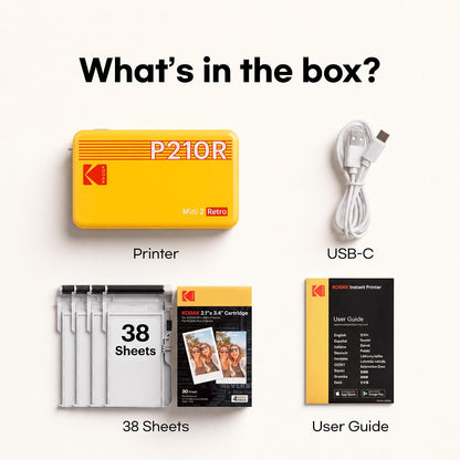 KODAK Mini 2 Retro 2X3 Portable Photo Printer, 38 Sheets, Bluetooth Smartphone Printer for Iphone & Android, Instant Color Prints, 4PASS Dye Sublimation, White