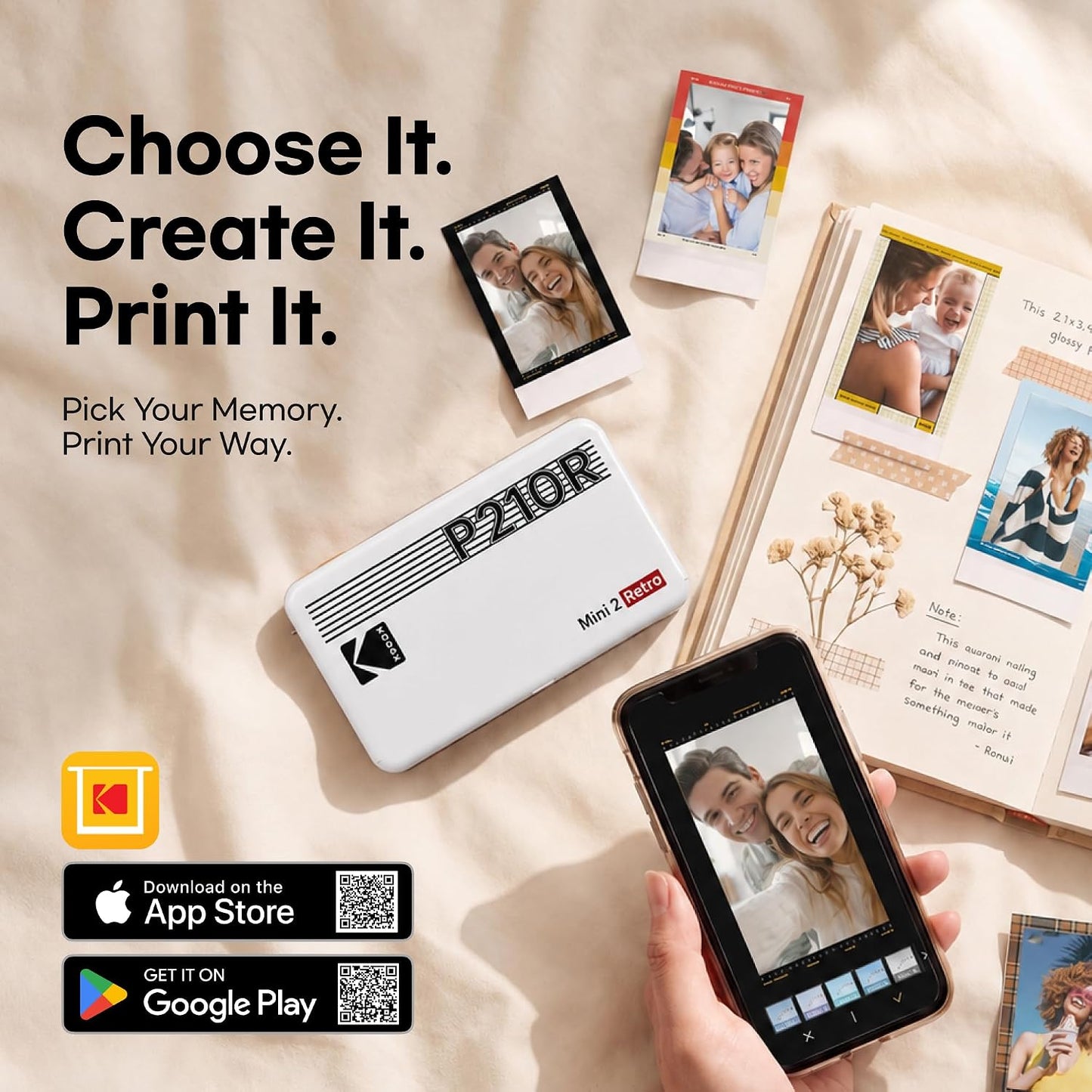 KODAK Mini 2 Retro 2X3 Portable Photo Printer, 38 Sheets, Bluetooth Smartphone Printer for Iphone & Android, Instant Color Prints, 4PASS Dye Sublimation, White