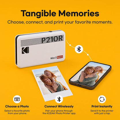 KODAK Mini 2 Retro 2X3 Portable Photo Printer, 38 Sheets, Bluetooth Smartphone Printer for Iphone & Android, Instant Color Prints, 4PASS Dye Sublimation, White